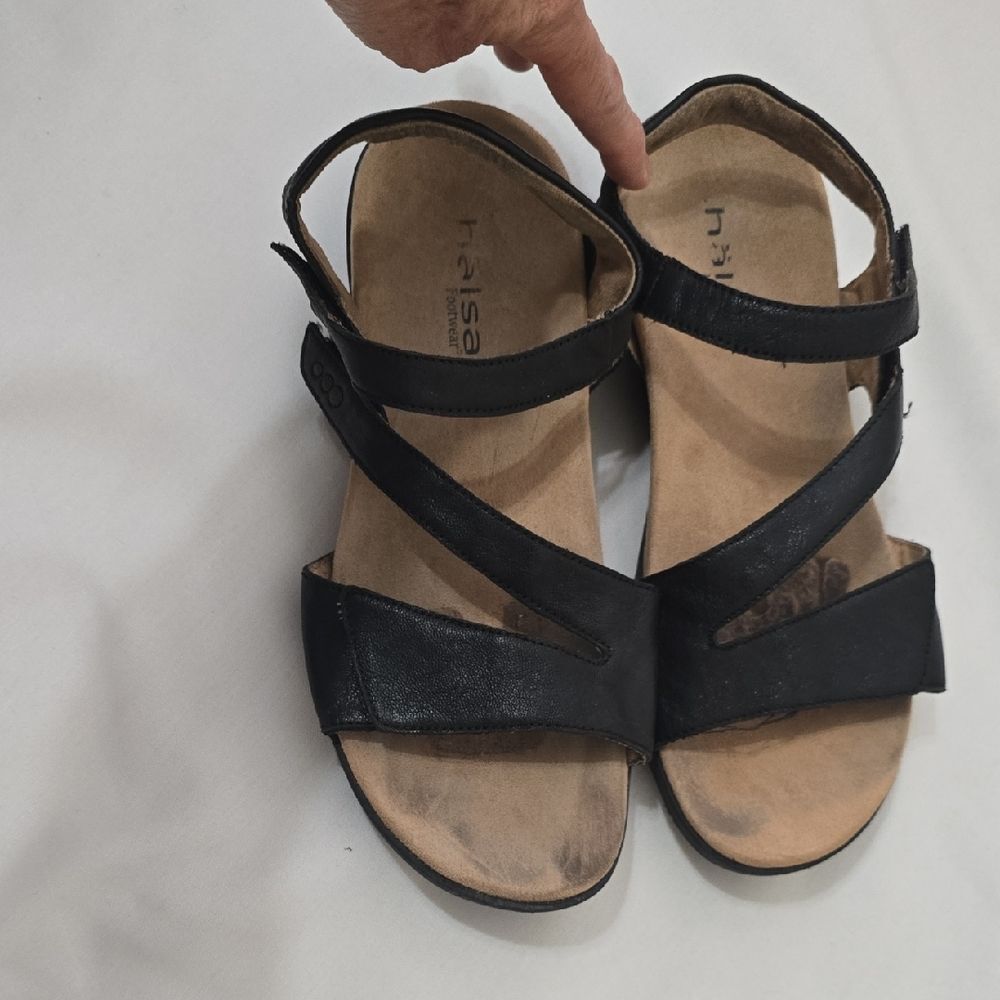 Halsa Denia Footwear Black Women's Strappy Leather Sandals 10W